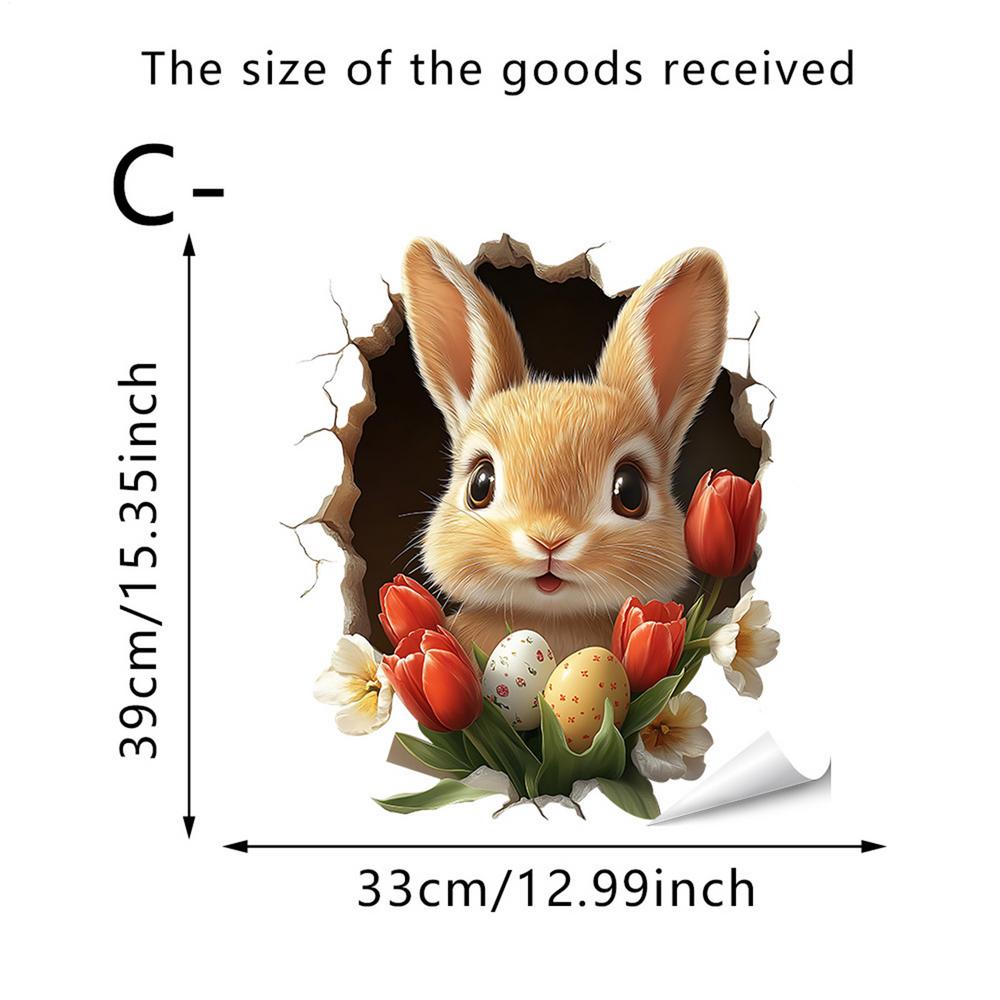 3D Hole Breaking Easter Bunny Sticker Cute PVC Self-Adhesive Ripped Easter Bunny Decals Easter Toilet Seat Wall Window Sticker