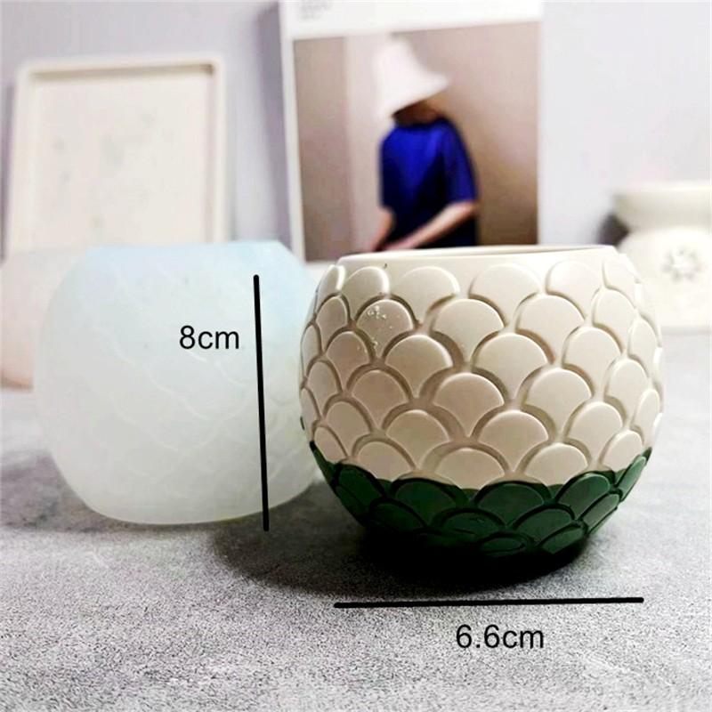 8x6.6cm Round Fish Scale Flowerpot Mold Diy Handmade Vase Plaster Craft Silicone Molds Household Decor Gypsum Drop Glue Mould