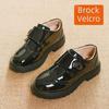Boys' Black Leather School Shoes - Soft Sole, Floral Design, Korean Style