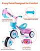Toddler Tricycle for 2-5 Year Old, Kids Trike with Adjustable Seat, Storage Basket, Carbon Steel Frame, Handlebar Grips for Outdoor Play, Tricycle for