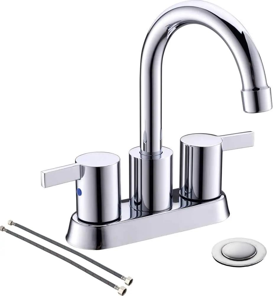 2 Handle Centerset Matte Black Lead-Free Modern Bathroom Faucet, 4 Inch 360 Swivel Spout 2-3 Hole RV Bathroom Vanity Sink Faucet