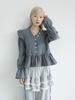 Eogeulliswedou Button Check Frill Blouse (Charcoal)