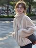 Lambswool Cotton Women's Short Jacket - Cozy, Loose Fit with Faux Mink Fur for Autumn/Winter