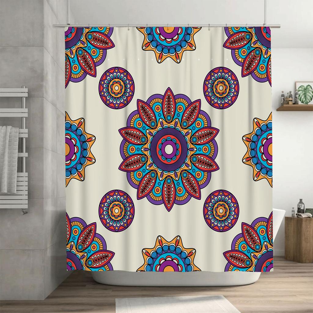Decoratieve Douchegordijn Set Meerkleurig Mandala Bloemenpatroon, Polyester Stof Waterdicht Voor Badkamers 180 X 180Cm