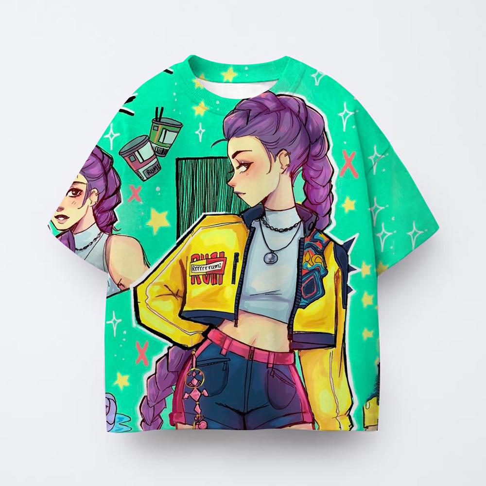 Summer Girl Clothes Kpop Devil Hunter Cartoon T-shirt Fun Gift for Fans Harajuku Cool Children's T-shirt Summer Top 2025