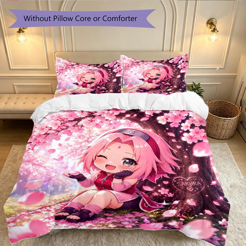 Game Role Naruto Duvet Cover Set - 3pcs Polyester Bedding Set with Digital Print, All-Season Cozy Bedroom Accessory