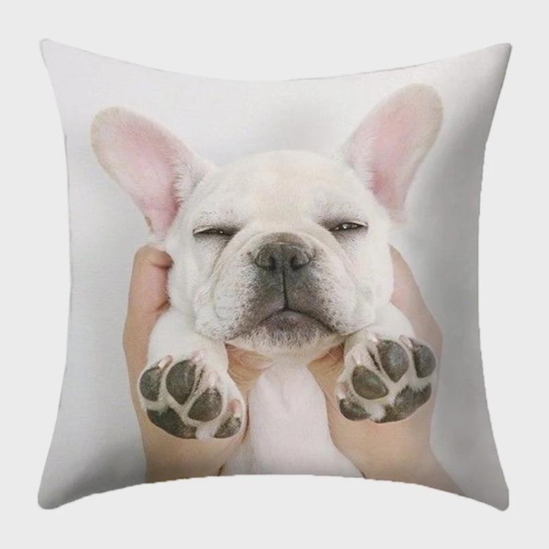 Bulldog Polyester Cushion Cover Modern French Bulldog Pillowcase Sofa Throw Pillow Cover Decorative Pillowcase For Couch Bed Car