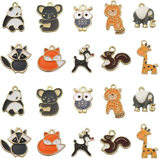 DanLingJewlry 50Pcs 10 Styles Zoo Animal Charms Cute Enamel Animal Charms Panda Fox Giraffe Tiger for DIY Jewelry Making