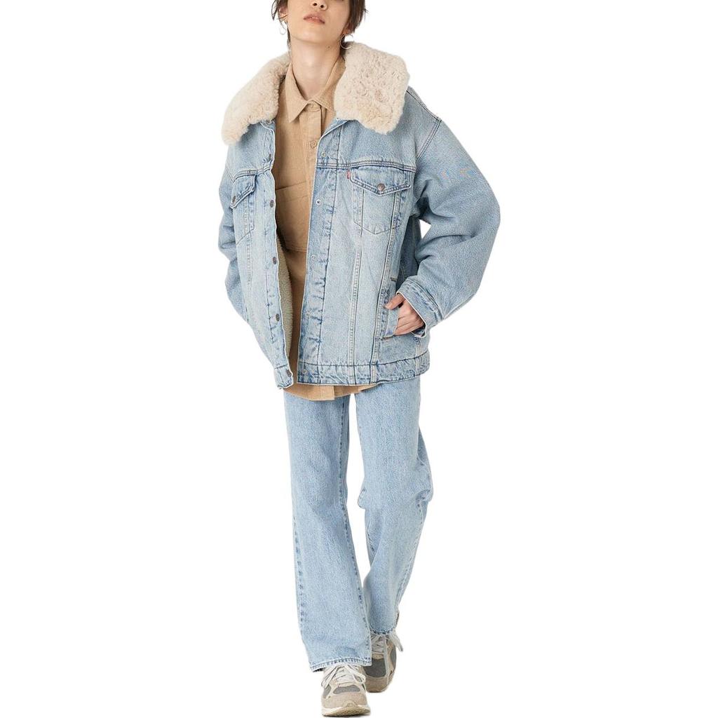 Levis FW22 Lässige einfarbige Lammwollkragen lockere Jeansjacke Damenjacken Blau A3484-0000