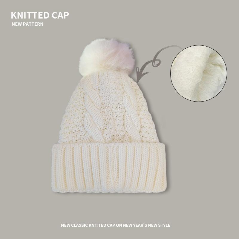 Autumn and winter thickened warm velvet knitted versatile pullover wool hat women