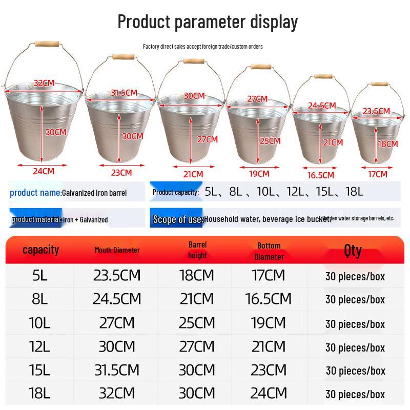 Huahengzhen Galvanized Iron Garden Bucket with Wooden Handle