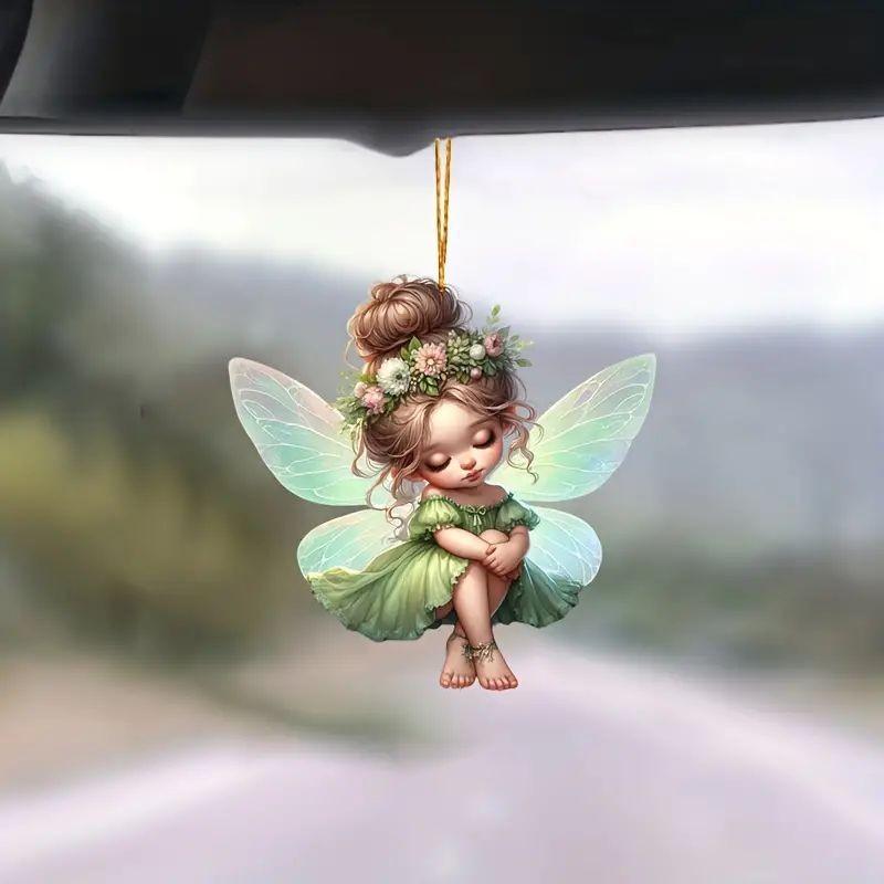 Charming Green Fairy Acrylic Car Rearview Mirror Decoration Keychain With Cartoon Style