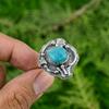 Round Tibetan Turquoise Stone 925 Silver Sister Bezel Promise Throat Chakra Ring