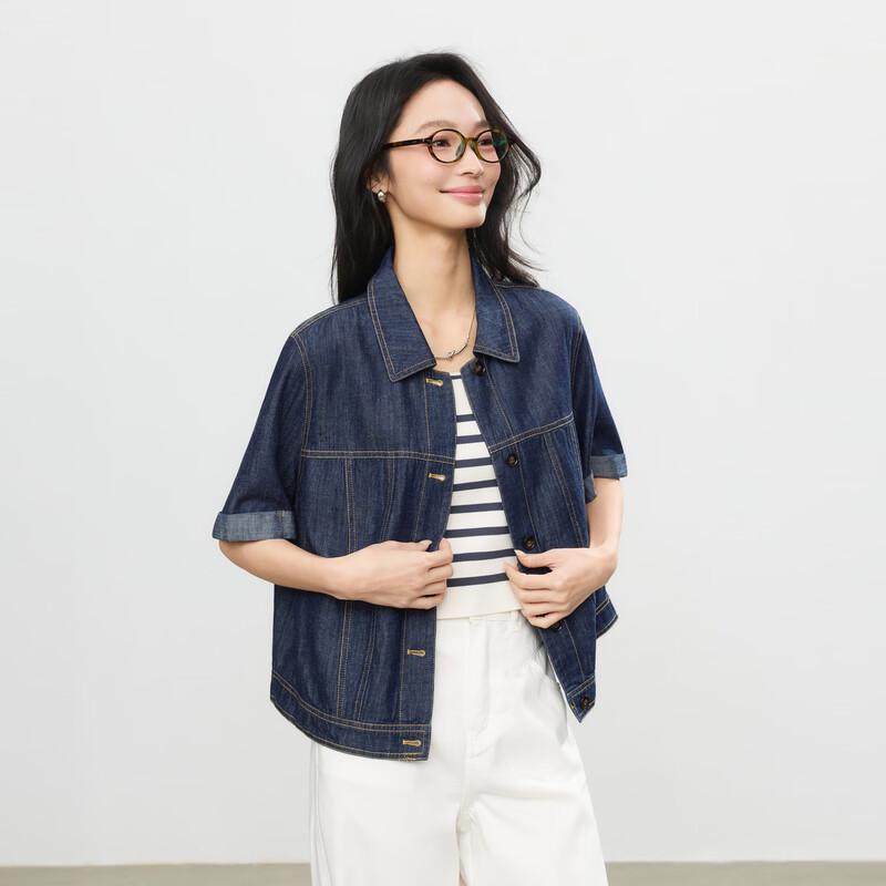 Elva' Island Women's Loose Fit Short Sleeve Denim Jacket