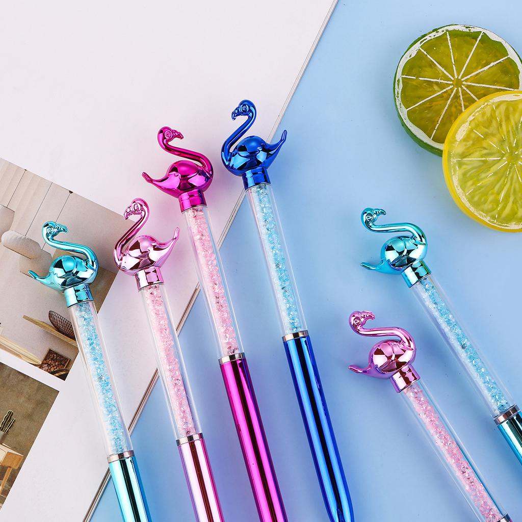 Back To School Season 10pcs 0.7mm Imitation Metal Flamingo Shape Imitation Crystal Ballpoint Pen Creative Rotary Ballpoint Pen