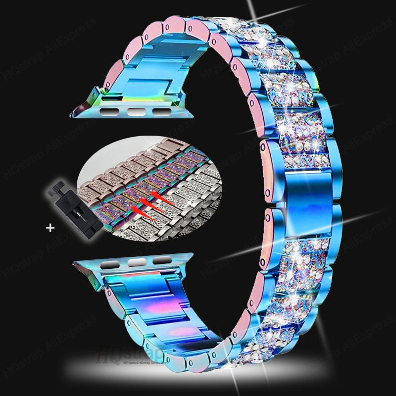 Bling Diamond Strap for Apple Watch Ultra Band 49mm 40mm 45mm 44mm 41mm 42mm 38mm Metal Belt for Iwatch Series 7 SE 6 5 4 Women Bracelet