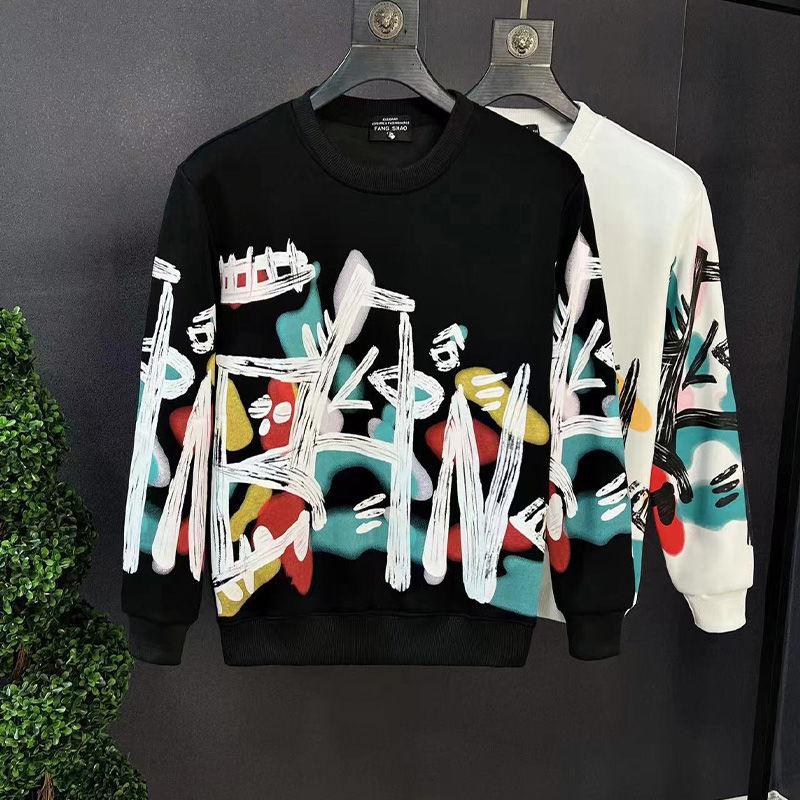 Trendy Značka Jaro Podzim Pánské 2024 Nové Sešívané Svetry s O-výstřihem a Tištěnými Písmeny Módní Volné Ležérní Mikiny s Dlouhým Rukávem