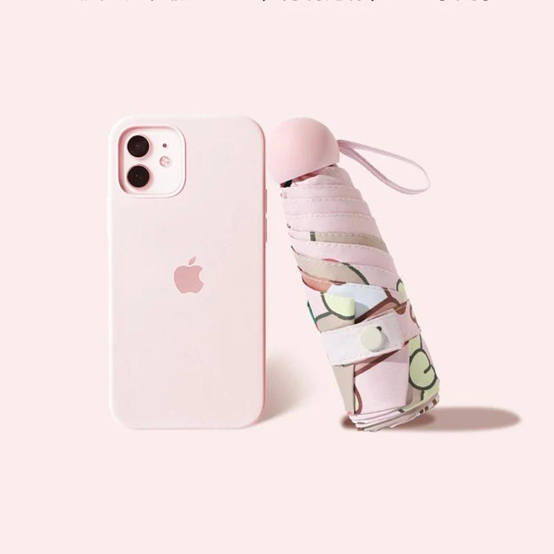 Mini Pocket Cute Floral Folding Umbrella Vinyl UV Sunscreen Umbrella Sunshade Umbrella Rain and Sunny Umbrella Parasol Umbrella