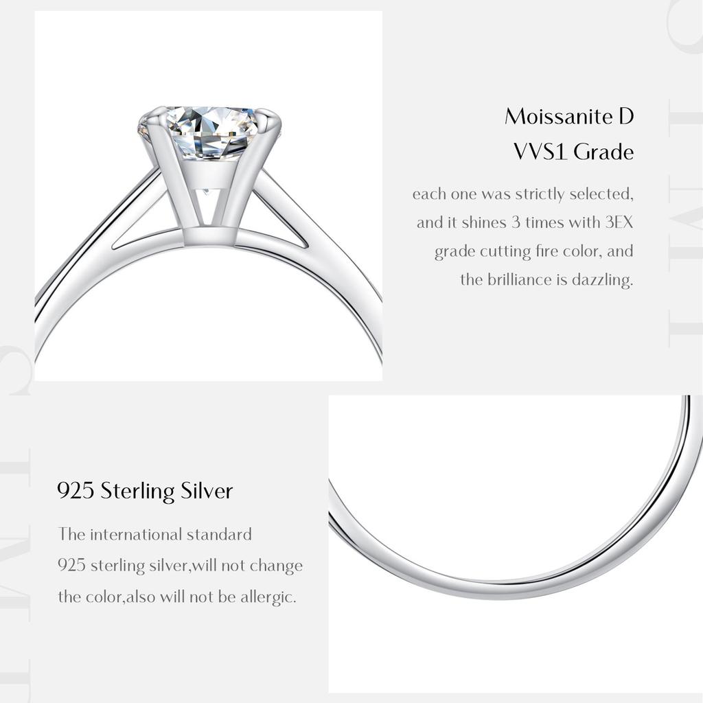 MODIAN 1ct D Kleur Ronde Hoge Kwaliteit Moissanite Ring Voor Vrouwen 925 Sterling Zilver Romantische Bruiloft Verlovingsband Sieraden