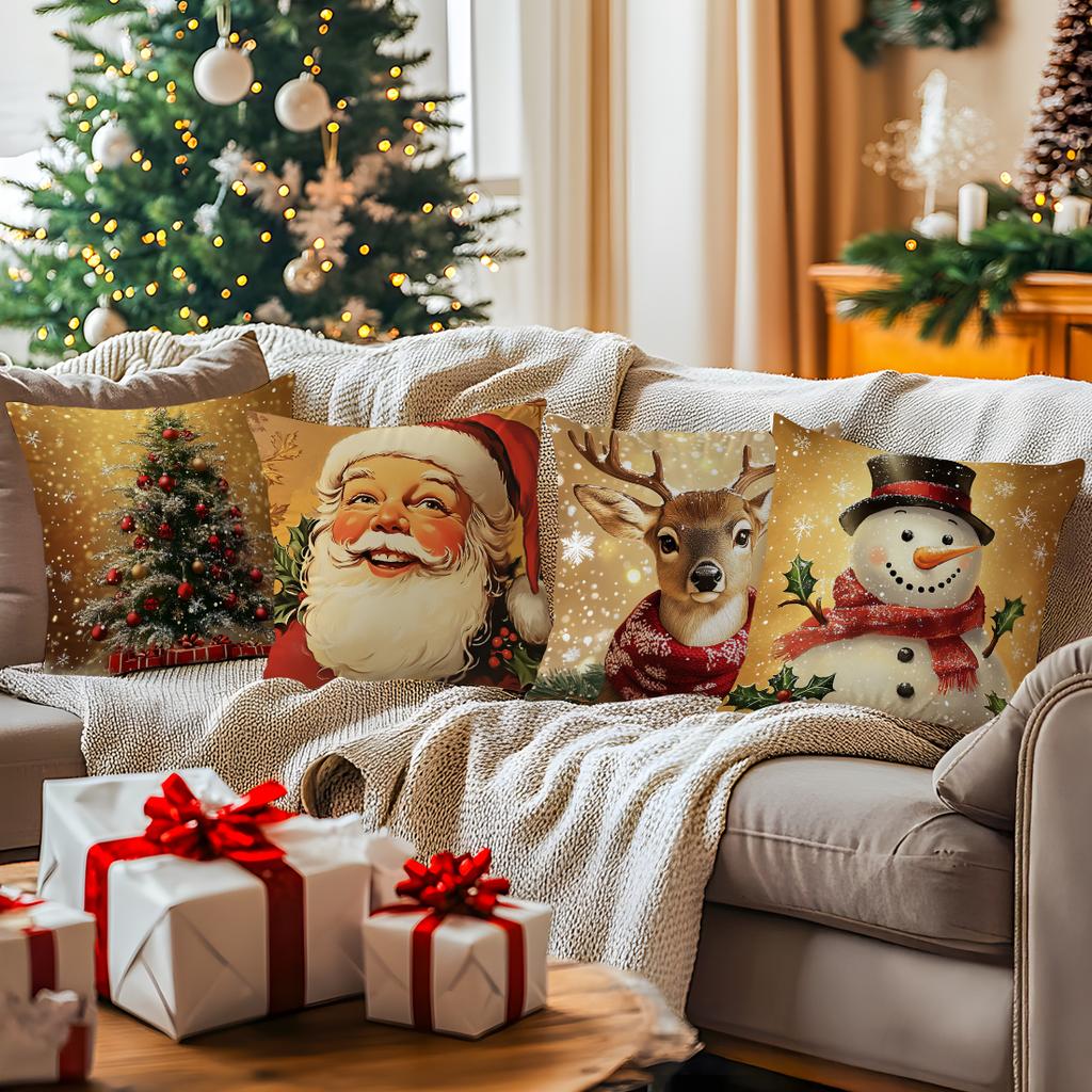 45X45Cm Golden Christmas Decoration Pillowcase Bedroom Cushion Cover 100% Polyester Living Room Cushion Pillowcase Home Decor