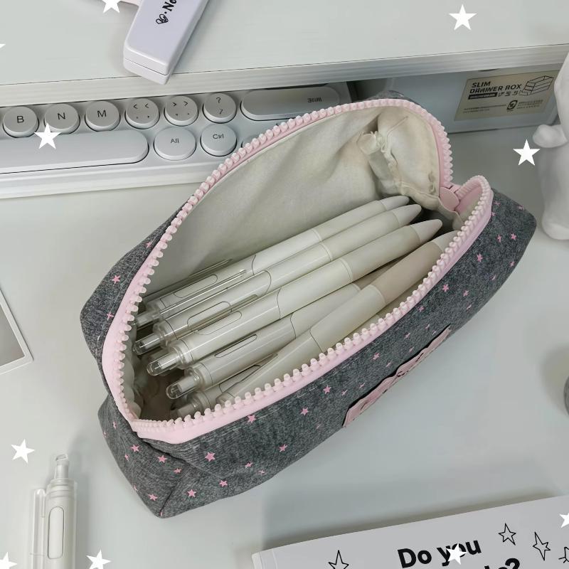 Pencil Case Star Print Large Capacity Lightweight Nylon Pocket Stationery Pouch for Students Back to School Gifts