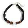 Leopard Print Scarf Choker, Fabric Necklace with Faux Pearl Metallic Beads, Adjustable Velvet Choker Fashion Jewelry for Women Daily Wear Party