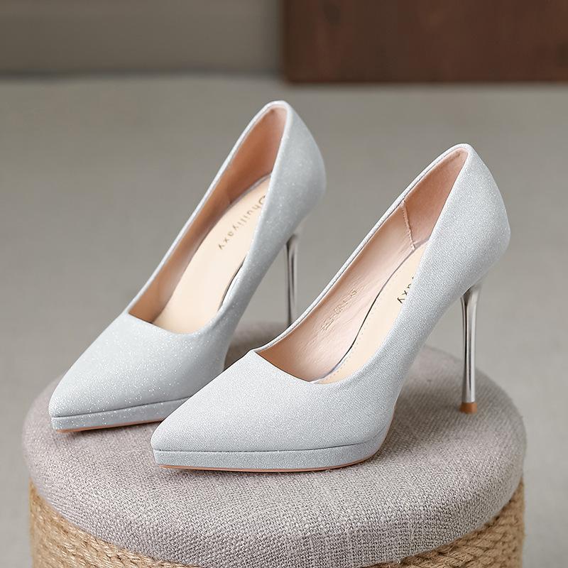 

Spring and Autumn new fashion fine flash pointed tip thin heel sexy super high heels waterproof table banquet shoes single shoes 663-CR1 38