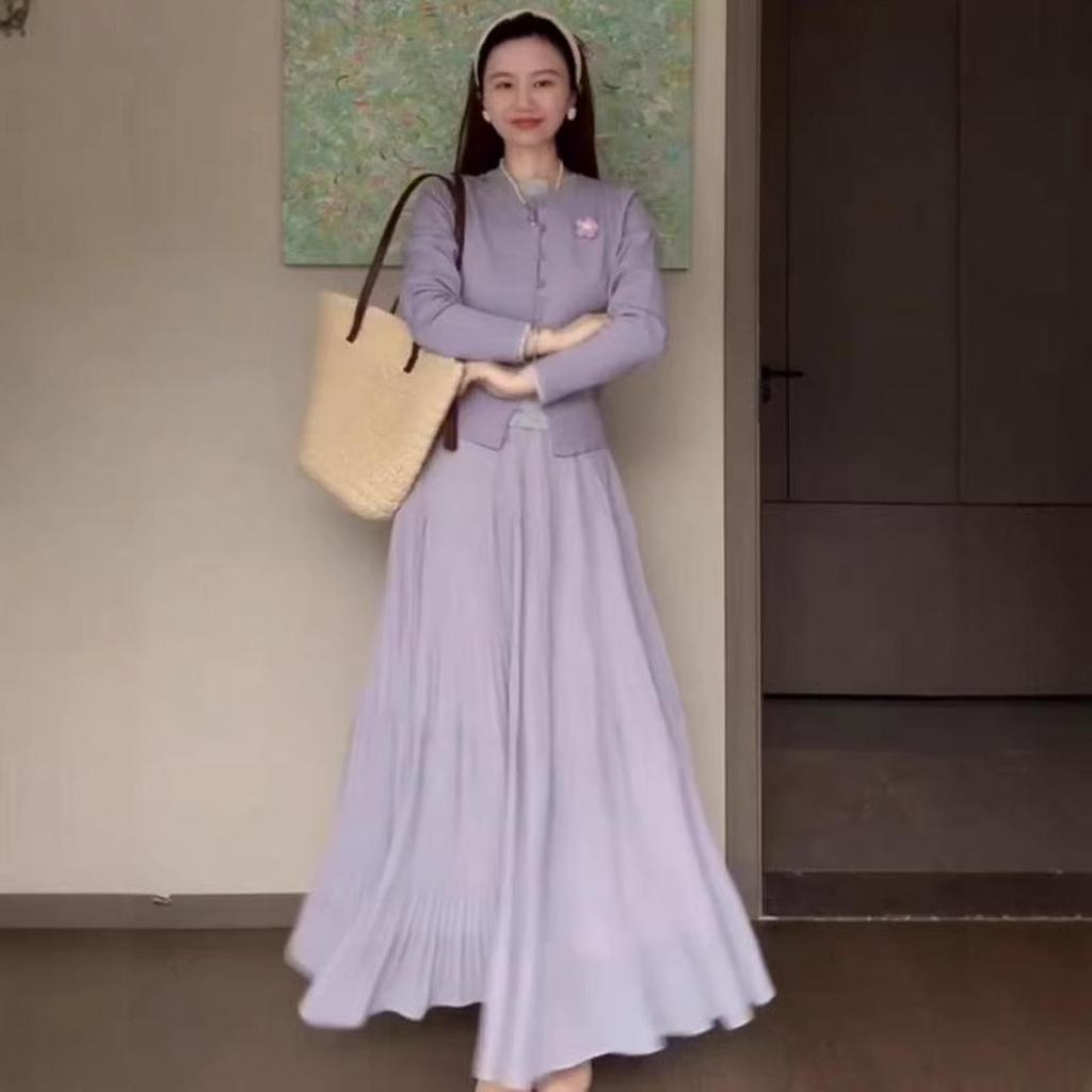 French-Inspired Knit Cardigan and Skirt Set - Spring New Arrival, Waist-Cinched, Age-Defying Fashion.