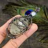 Prehnite, Moonstone Gemstone Copper Wire Wrap Jewelry Pendant 3.35"