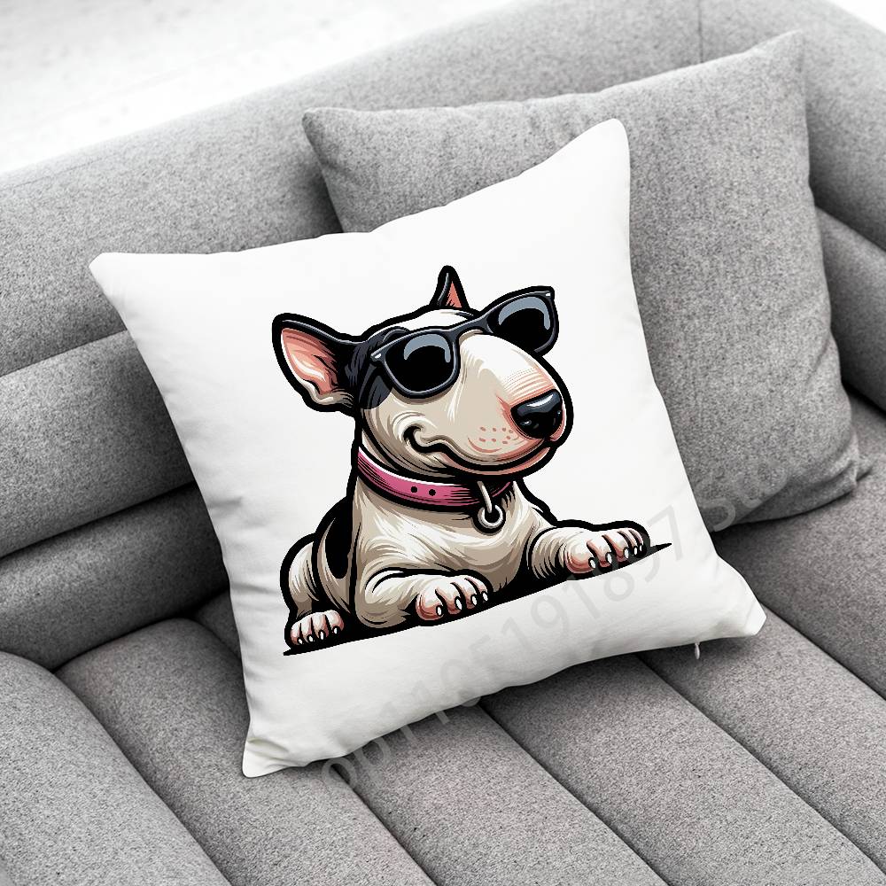 Bull Terrier Dog Puppy Throw Pillow Case For 45x45cm 40x40cm 55x55cm 50x50cm 30x30cm Square Car Pillowcase Shell