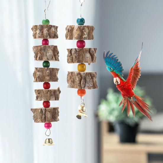 Crisp Bell Wood Disassemble Hook Anti-Bite Bird Gnawing Toy Hanging Pet Parrot Chew Toy Cage Decoration