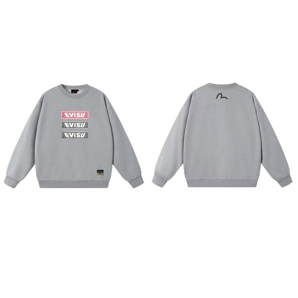 Fukujin EVISU2025 Unisex Round Neck Hoodie - Trendy Cotton Streetwear Pullover with Print