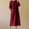 Lässiges, lockeres, langärmeliges Swing-Kleid mit einer Tasche und Rundhalsausschnitt für Damen