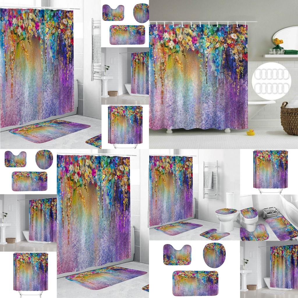 Eleganter wasserdichter Duschvorhang aus Polyester mit 3D-Design lila Blumen