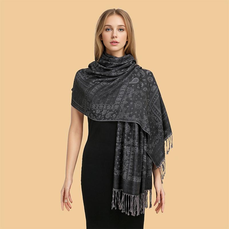 Ethnic Style Tassel Blanket Thick Pashmina  Winter Warm Shawl Wrap Cashmere Jacquard Scarf Women Neckerchief Poncho Stoles
