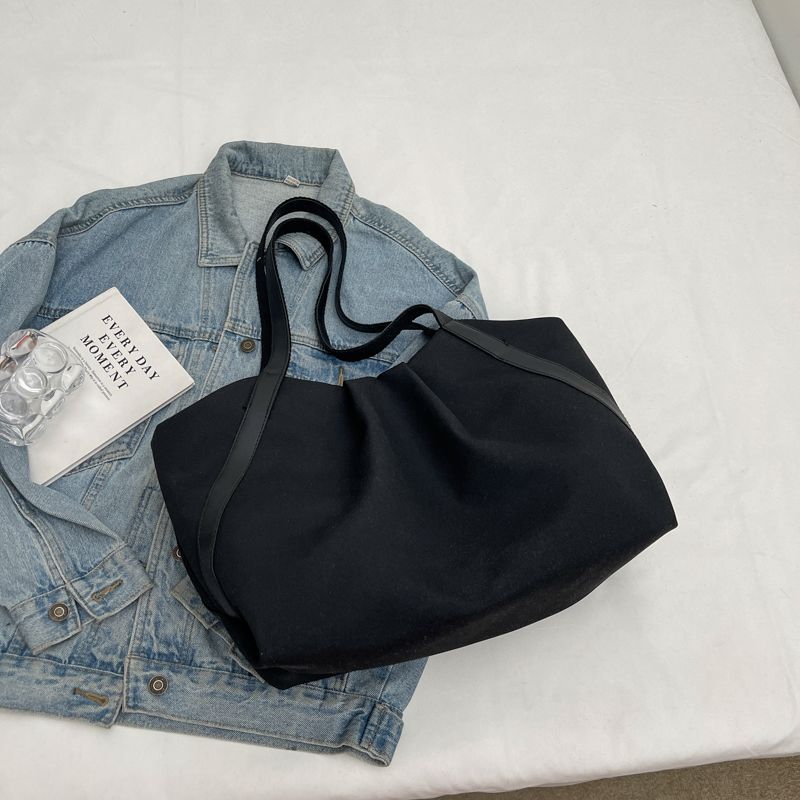 New large-capacity canvas tote bag casual solid color shoulder bag student backpack simple going out commuting handbag