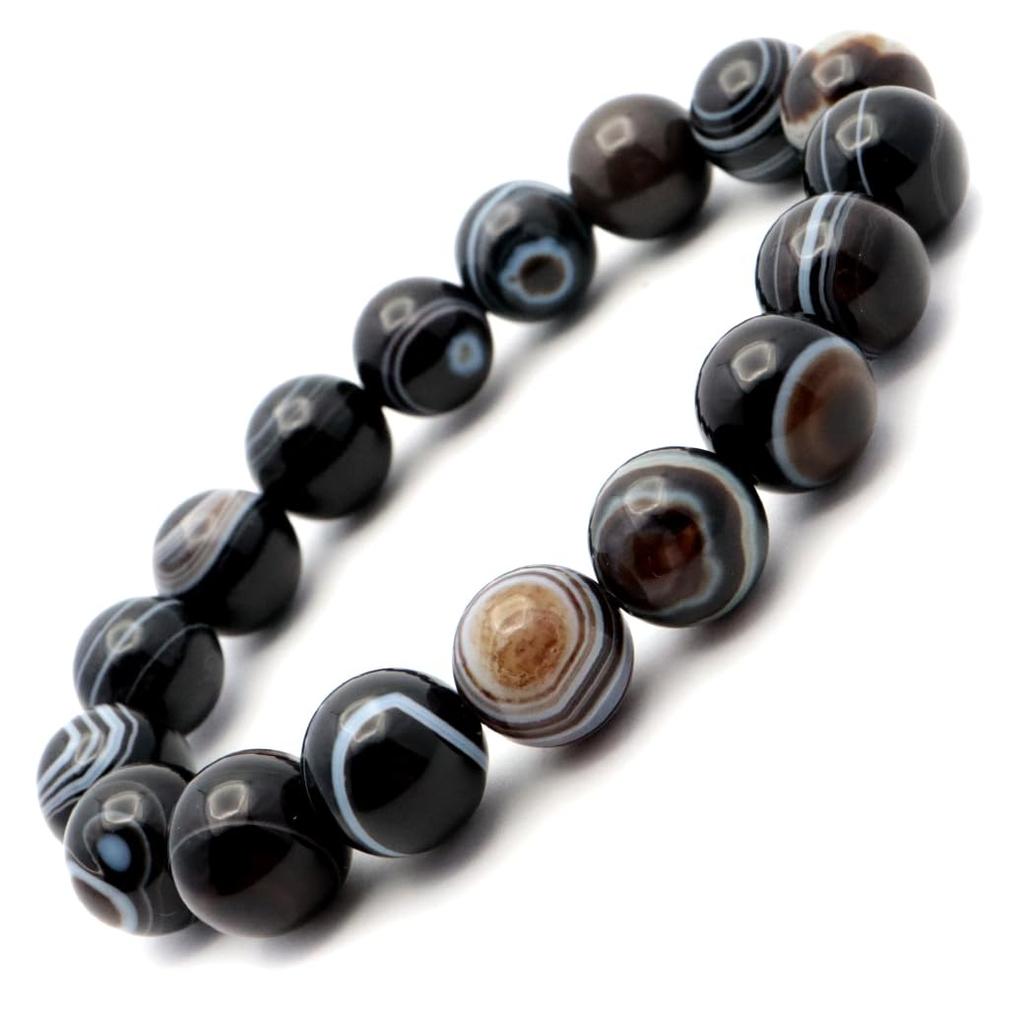12mm Natural Power Stone Bracelet with Tibetan and Prayer Inner Eye, Men's Women's Beads, Diameter Approx. 15.5cm