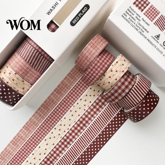 Colorful Plaid Washi Tape 6 Rolls Set, Grid Checkered Pattern Masking Tape, Self Retro Adhesive Decorative for DIY Crafts, Journal, Scrapbook,