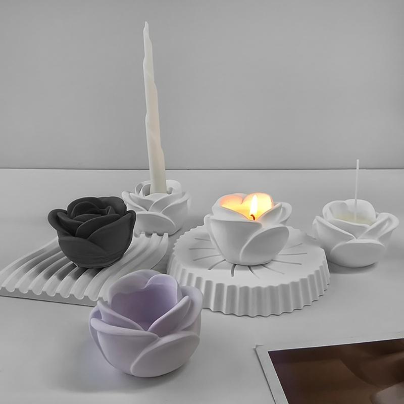 3D Candlestick Silicone Mold Rose Flower Candle Holder Molds Epoxy Resin Casting Mold for DIY Crafts Home Decorations