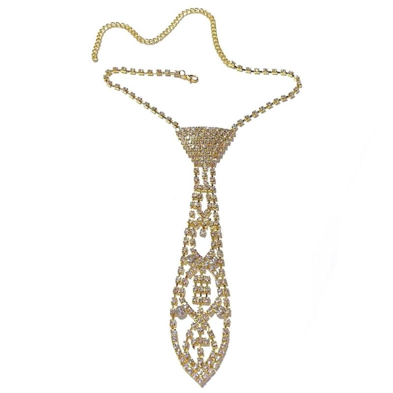 Luxury Rhinestones Necktie Adjustable Chain Tie Necklace For Professional Evening Occasion And Special Event Celebration