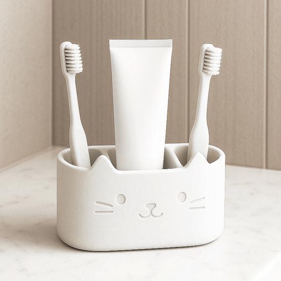 Toothbrush Holder Cartoon Cat Design Multifunctional Bathroom Organizer Makeup Brushes Pens Kitchen Utensils Holder