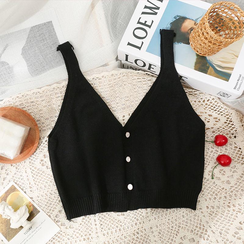 2024 Women's Ice Silk Solid Color Three-Button Knit Vest for Spring/Summer