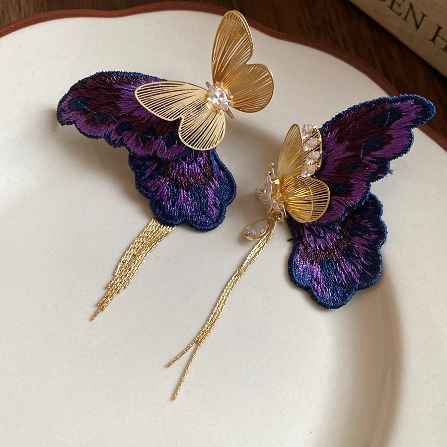 Silver Needle Zircon Pearl Butterfly Tassel Earrings Retro Court Temperament Earrings Light Luxury Premium Earrings