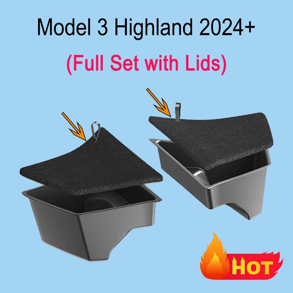 For 2026 Tesla Model 3 Highland Rear Trunk Left Side Storage Box with Cover Tail Boot Organizer Partition Decoration Accessories