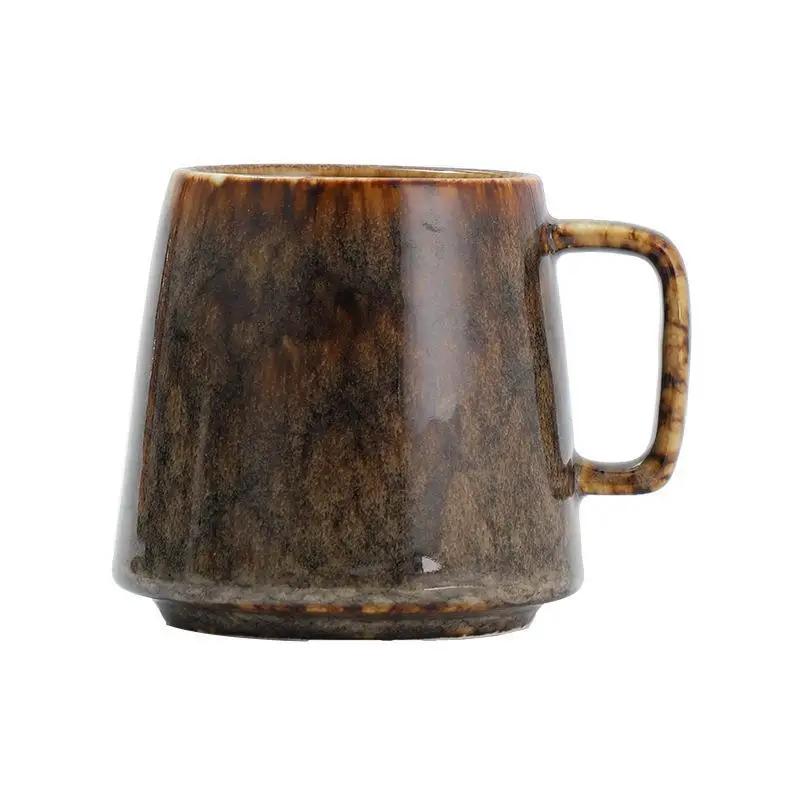 Japanese Vintage Ceramic Mug, High-Capacity Cup, Couple Drinking Home Office Handle, Coffee Tea Cups, Underglaze Color, 111ml