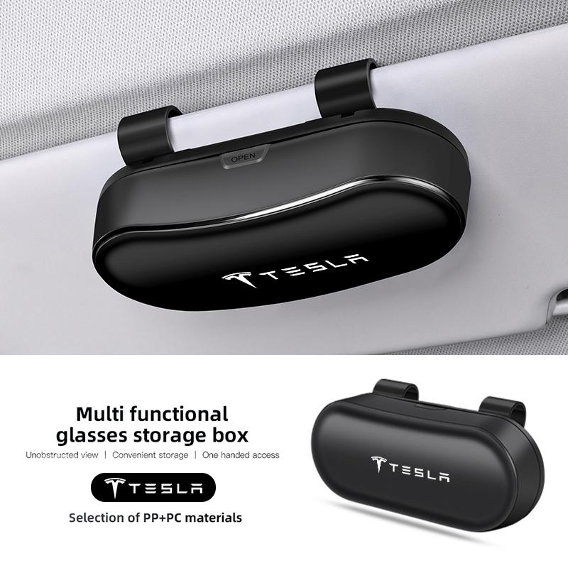 1Pcs Car Sun Visor Sunglasses Case Glasses Storage Clip Box For Tesla Model 3 Model Y Model X Model S Cybertruck Roadster SpaceX