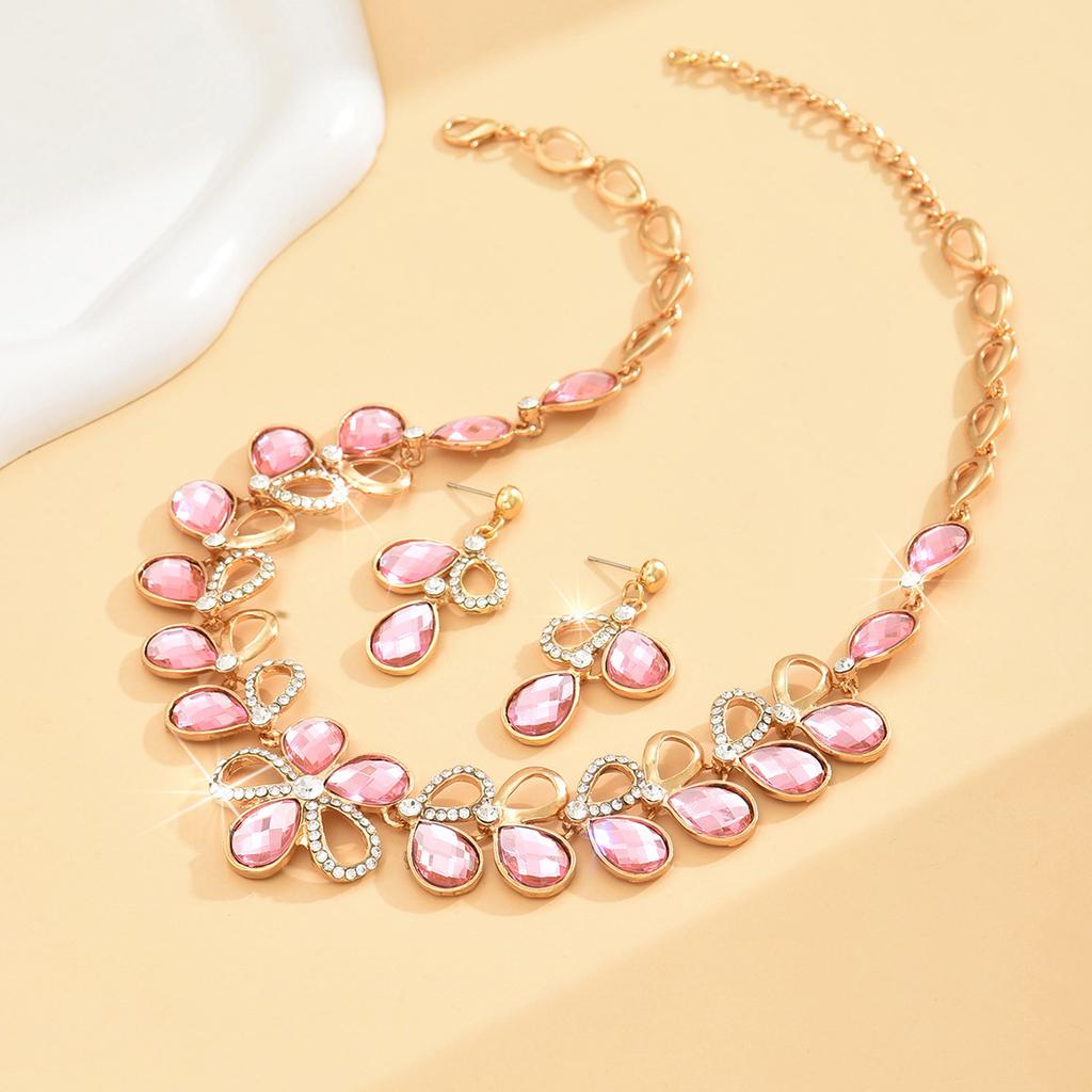 Diamond Water Drop Necklace Earrings Exaggerated High Sense Elegant Fashion Temperament Dress Bridal Suit Women