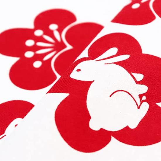 Dyeing Anbo Hand Towel Authentic Dyed Cotton Tokuoka Made in Japan 35cm x 100cm "Plum Rabbit" 100%