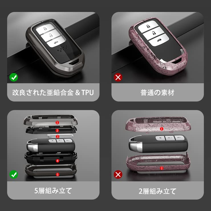 Honda HONDA Key Case Assembled Key Case Metal TPU Key Bag Compatible with Honda Button Keyless Entry Honda Civic Accord Fit Pilot Full Cover S Cover
