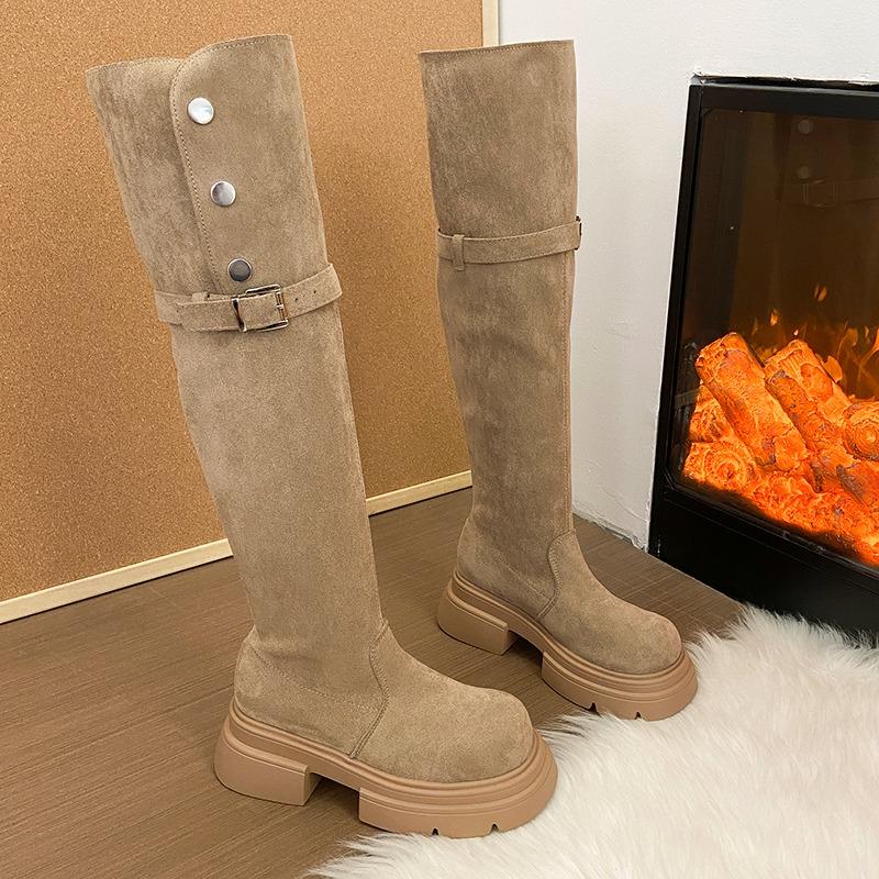 Fashion Over The Knee Boots for Women Fad Mid Heels Platform Shoes Designer Suede 2025 Winter New Elegant Long Boots Party Pumps Zapatos